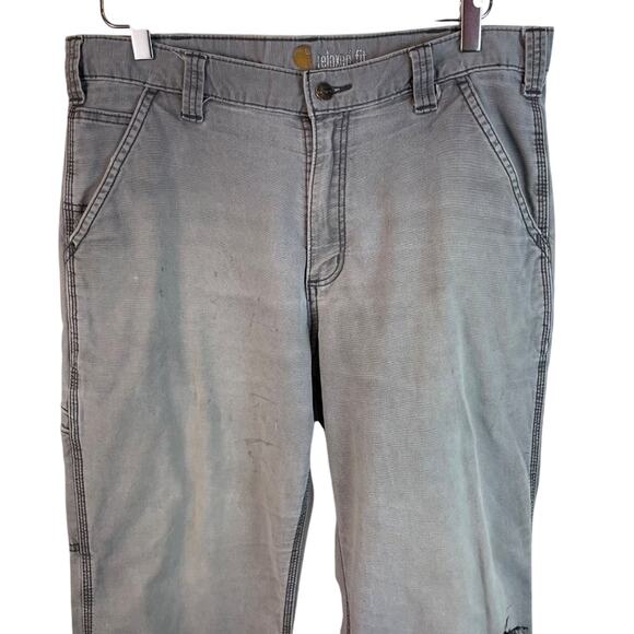 Carhartt Gray Relaxed Fit Distressed Stained Jeans Size 34 - Picture 2 of 11